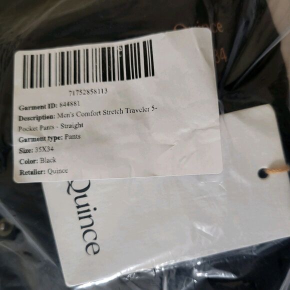 NWT Quince Mens Comfort Stretch Traveler 5-Pocket Pants - Casual Black 35X34 - Picture 12 of 14